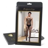 Men's Bodystocking, Floral mesh, ONE SIZE, BLACK